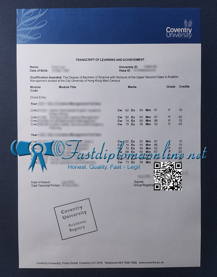Coventry University transcript