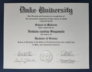 Duke University diploma