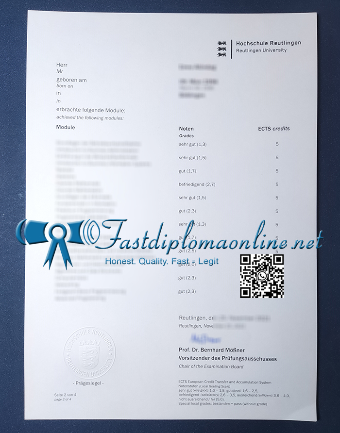 Reutlingen University transcript