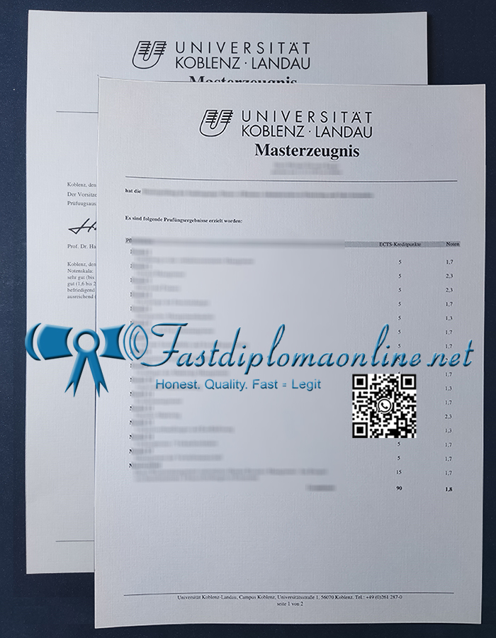 University of Koblenz and Landau transcript
